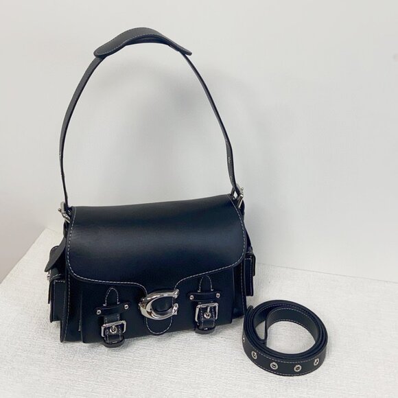 Coach Cargo Soft Tabby Shoulder Bag Grain Leather Black CT721 - Picture 1 of 6